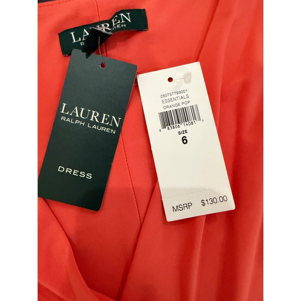 Lauren Ralph Lauren‎ NWT Orange Pop Flutter Sleeve Faux Wrap Sheath Dress 6 NWT - Picture 3 of 6